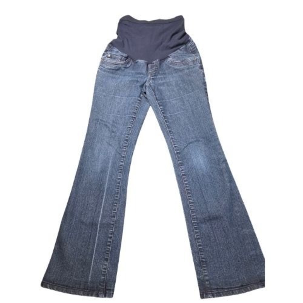 Indigo Blue Small Maternity Flare Bootcut Jeans Full Belly Panel Distressed